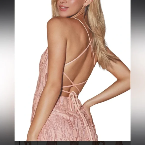 Lulus Pink Fringe Lace-Up Mini Dress size S - Picture 3 of 8